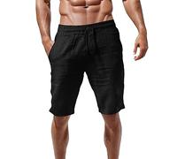 Shorts Et Bermudas Homme Lin avec Poches et Cordon été Casual Chic Shorts de plage à la mode Couleur unie Grande Taille Sports Shorts Léger Respirant Shorts Cargo Pantalon Court de Loisirs