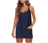 Shorts Femme Robe pour Femmes avec Shorts Spaghetti Strap Tank Tops avec Poches Summer Casual 2 Piece Outfits/Dress Cadeau Maman Bijoux (Dark Blue, M)
