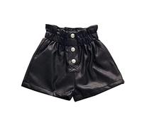 Shorts Fille 10 Ans Printemps et Automne Nouvelle Couleur Pure Taille Haute Plus Velours Filles Mode Short en Cuir décontracté Veste Costume Fille Longue (Black 4-5 Years)