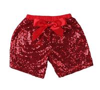 Shorts Fille Pantalons Courts Élastiques avec Paillettes Devant Noeud Couleur Rouge 1 Paire Taille 110 été élégants mode fille brillants festifs confortables pailletés