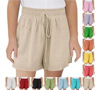 Shorts for Girls Drawstring Elastic Waist Casual Shorts Kids Loose Fit Pull on Athletic Short Pants Teen Casual Comfy Solid Color Activewear Summer Holiday Beach Short