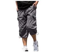 Shorts Homme Ete avec Cordon Multipoches Genou Baggy Casual Shorts-Homme Taille Elastique Respirant Séchage Rapide Short Chino Homme L'Été Adolescent Ouvert Devant 3/4 Grande Taille Cuissard