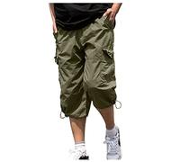 Shorts Homme Ete avec Cordon Multipoches Genou Baggy Casual Shorts-Homme Taille Elastique Respirant Séchage Rapide Short Chino Homme L'Été Adolescent Ouvert Devant 3/4 Grande Taille Cuissard