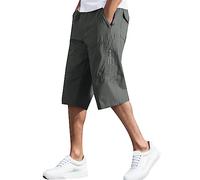 Shorts Homme Short Travail Chantier, Coton Quatre Saisons Mode Couleur Unie Taille élastique Salopette Pantalons décontractés (Green XXXXL)