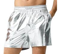Shorts métalliques pour hommes de 12,7 cm avec taille élastique et cordon de serrage - Shorts brillants - Tenue holographique - Short disco - Pantalon court à paillettes, Argenté., S