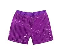 Shorts pour Fille Paillettes Jazz Disco Danse Hip-hop De Détente Coupe Jambes Larges Léger Et Ample Shorts Confortable Sweatpants Jambe Large Vêtements De Danse (Purple, 9-10 Years)
