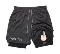 Shorts pour hommes à imprimé canard de dessin animé, double couche, imprimé lettres, séchage rapide, pour l'été, fitness, survêtement, plage RL0358 Bleu