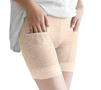 Shorty Anti Frottement Cuisse Femme Coton Cycliste Boxer avec Poches Extérieur Cotton Fin Grande Taille Coupe Slimming Et Respirante pour Sport Plage Ou Ville (Beige,L)