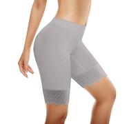 Shorty Cycliste Femme Panty Anti Frottement, Short sous Robe Jupe Caleçons Courts Dentelle Legging Courts Boxer Culottes sous-Vêtement Été pour Yoga Fitness Jogging Danse Course Gym (Gris, XL)