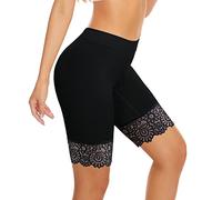 Shorty Cycliste Femme Panty Anti Frottement, Short sous Robe Jupe Caleçons Courts Dentelle Legging Courts Boxer Culottes sous-Vêtement Été pour Yoga Fitness Jogging Danse Course Gym (Noir, L)