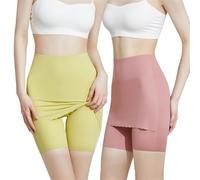 Shorty Double Épaisseur à Entrejambe Renforcé, Anti-transparence Culotte Invisible Sans Coutures pour Femmes Anti-transparence et Gainante 2 Pièces(A,M)