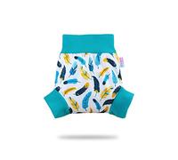 Shorty en PUL Petit Lulu | Culotte de Protection | Pull Up Couche | Couvre-Couche | Taille L | Réutilisable & Lavable | Étanche | Couches Lavables | Fabriqué en Europe (Turquoise Feathers)