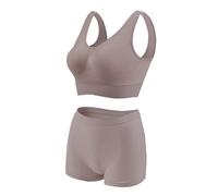 Shorty Femme Coton Soutien-Gorge de Sport pour Femmes, Gilet de Yoga, de Course, de Fitness, sans Jantes, Ensemble de Soutien-Gorge de Sport Respirant de Grande Taille Feel Natural (Khaki, XXXXL)