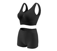 Shorty Femme Coton Soutien-Gorge de Sport pour Femmes, Gilet de Yoga, de Course, de Fitness, sans Jantes, Ensemble de Soutien-Gorge de Sport Respirant de Grande Taille Feel Natural Culotte (Black, S)