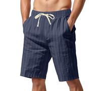 Shorty Homme - Short Décontracté pour Homme pour Une Détente Quotidienne Coupe Ample Design Rayé Parfait pour L'Été Style Confortable À Associer avec des T-Shirts (Navy XXL)