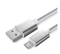 Shot Case - Cable Metal Nylon pour Samsung Galaxy Tab S2 Android Chargeur USB/Micro USB 1,5m Connecteur Tresse (Couleur Argent)