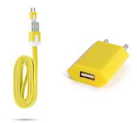 Shot Case Cable Noodle 1M Chargeur + Prise Secteur pour Samsung Galaxy Tab S2 Smartphone Micro-USB Murale Pack Universel Android (Jaune)