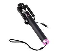 Shot Case - Perche Selfie Metal pour IPHONE SE Smartphone avec Cable Jack Selfie Stick Android iOS Reglable Bouton Photo (Couleur Rose)