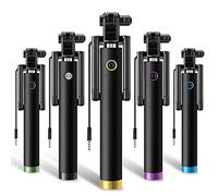 Shot Case - Perche Selfie Metal pour Samsung Galaxy S6 Smartphone avec Cable Jack Selfie Stick Android iOS Reglable Bouton Photo (Couleur Noir)