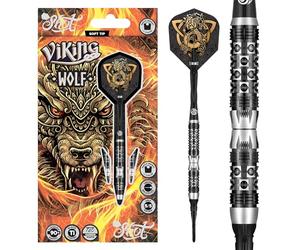 Shot! Jeu de fléchettes Viking Wolf à pointe souple - 90 % tungstène - Professionnel - Fabriqué en Nouvelle-Zélande - Ailettes de fléchettes conçues pour homme et femme - Barre en plastique pour