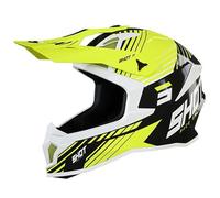 SHOT RACE GEAR Casque Motocross Lite Black Neon Yellow White Glossy - Ultra Léger 1100g - Coque Tri-Composite - Ventilation Optimisée - Intérieur Lavable Morpho-Conforming - Fermeture Double D