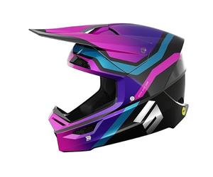 SHOT RACE GEAR Casque Motocross Race Draw Sky Purple Chrome - Casque Cross Ultra Léger 1300 g - Ventilation 17 Flux d’Air - Intérieur Démontable Lavable - Fermeture Double D - Compatible Lunettes