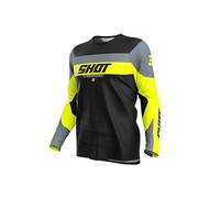 Shot Draw League Maillot de motocross enfant, noir-gris-jaune, taille 12 - 14 13 - 14 12/14 12 ans 13 ans pour des gamins