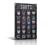 Shots MENU Plaque murale en métal Motif café-bar Restaurant Man CAVE Alcool