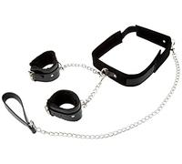 Shots Ouch! Black & White - Velcro Collar With Leash And Hand Cuffs With Adjustable Straps