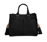 Shoulder Bag For Women Handbag Dual Use Custom Printed Cotton Canvas Tote With Outside Pocket 2026(Black)