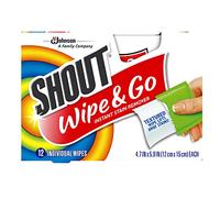 Shout Wipes, Wipe and Go Détachant instantané, détachant et détachant pour le linge en déplacement, 12 lingettes par carton - Lot de 6 cartons (72 lingettes au total)