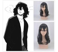 Shouta Aizawa Boku No My Hero Academia 45cm Noir Ondulé Résistant À La Chaleur Synhetic Cheveux Cosplay Halloween Party + Bonnet De Perruque Gratuit