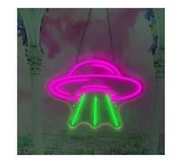 SHOUXI LED néon signe Décoration Murale Néon En Forme De Soucoupe Volante Idéale Pour Une Chambre, Salle Jeux, Un Bar, Salon Ou Fête D'anniversaire 45cm(Rose red)