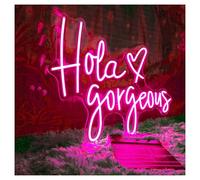 SHOUXI LED néon signe Décoration Murale Néon Hola Gorgeous pour Bar, Chambre, Salle De Jeux, Salon, Fête D'anniversaire 45x32cm(Rose red)