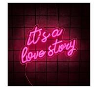 SHOUXI LED néon signe Enseigne Lumineuse Au Néon It's A Love Story Pour Toile De Fond Mariage Proposition D'anniversaire Fête De Fiançailles Romantique Décoration 35.5cmx23.5cm(Rose Red)
