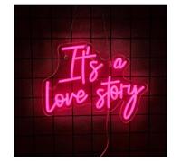 SHOUXI LED néon signe Enseigne Lumineuse It's A Love Story À Intensité Variable Pour Mariage, Chambre À Coucher, Maquillage, Vanité, Bureau Fête Décoration Murale 35.5cmx26.5cm(Rose Red)