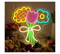 SHOUXI LED néon signe Enseigne Lumineuse Néon À Motif Bouquet De Fleurs, Intensité Variable, Pour Chambre De Fille, Coin Détente, Boutique De Fleurs, Jardin Ou Cour, 40cmx40cm