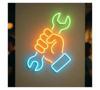 SHOUXI LED néon signe Enseigne Lumineuse Néon « Clé À Molette En Main », Alimentée Par USB, Intensité Variable, Idéale Pour Décorer Un Atelier De Réparation Automobile 43cm