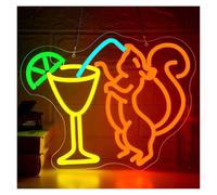 SHOUXI LED néon signe Enseigne Lumineuse Néon Cocktail Écureuil À Intensité Variable, Idéale Pour Décorer Bar Brasserie Chambre Ou Une Fête D'anniversaire 42cmx36cm