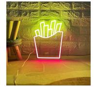 SHOUXI LED néon signe Enseigne Lumineuse Néon Frites Restaurant, Boutique, Épicerie Fine, Marché Alimentaire, Cuisine, Décoration Murale Pour La Maison 45x35cm