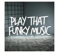 SHOUXI LED néon signe Enseigne Lumineuse Néon Play That Funky Music À Intensité Variable Pour Chambre, Club, Bar, Studio, Salle De Jeux, Karaoké, Décoration Murale 42cmx20.2cm(Blanc)