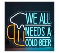 SHOUXI LED néon signe Enseigne Lumineuse Néon We All Needs A Cold Beer À Intensité Variable Pour Bar Garage Aménagé Cuisine, Salle De Jeux, Fête Maison Ou Commerce 30cmx38cm