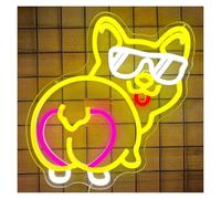 SHOUXI LED néon signe Enseigne Néon Corgi Mignonne, Chien À Intensité Variable, Alimenté Par USB, Avec Lunettes Pour Mur Ou Table, Plug And Play, 14.88x14.17inch