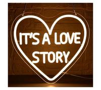 SHOUXI LED néon signe Enseigne Néon It's A Love Story Avec Lumière LED À Intensité Variable Pour Mariage Fiançailles Saint-Valentin, Fête D'anniversaire Décoration 36.5cmx34cm