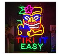 SHOUXI LED néon signe Enseigne Néon Tiki It Easy Pour Cocktail, Lumière LED Variable Pour La Maison Bar À Bière Restaurant Fête Homme Grotte Club Décoration Murale 48cmx36cm