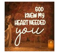 SHOUXI LED néon signe God Knew My Heart Needed You Enseigne Au Néon LED USB À Intensité Variable Pour Chambre À Coucher Croix Jésus Église Fête Décoration 16.54inx13.78in