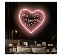 SHOUXI LED néon signe I Love You Enseigne Au Néon LED Lumière Dimmable USB Pour Proposition De Mariage Fête De Fiançailles Couple Chambre Maison Tenture Décor 40cmx37cm(Rose)