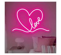 SHOUXI LED néon signe Love Enseigne Au Néon Coeur Romantique Lumière LED Dimmable Pour Toile De Fond De Mariage Saint Valentin Couple Chambre Art Décor 50cmx33cm(Rose red)