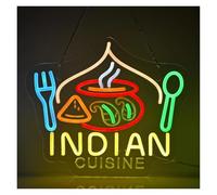 SHOUXI LED néon signe Panneau Néon Indian Cuisine USB, Lumières LED À Intensité Variable Pour Restaurant, Magasin De Restauration Rapide, Camion, Bar, Pub 13x15in