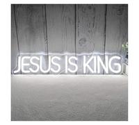 SHOUXI LED néon signe Panneau Néon Jesus Is King Interrupteur Variateur USB, Pour Église Chrétienne, Salle De Jeu Religieuse, Décoration De Chambre À Coucher, 41x8.3cm